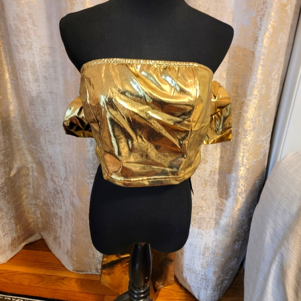 NWT Gold Metallic Tube Top with Large Bow Detail on the back